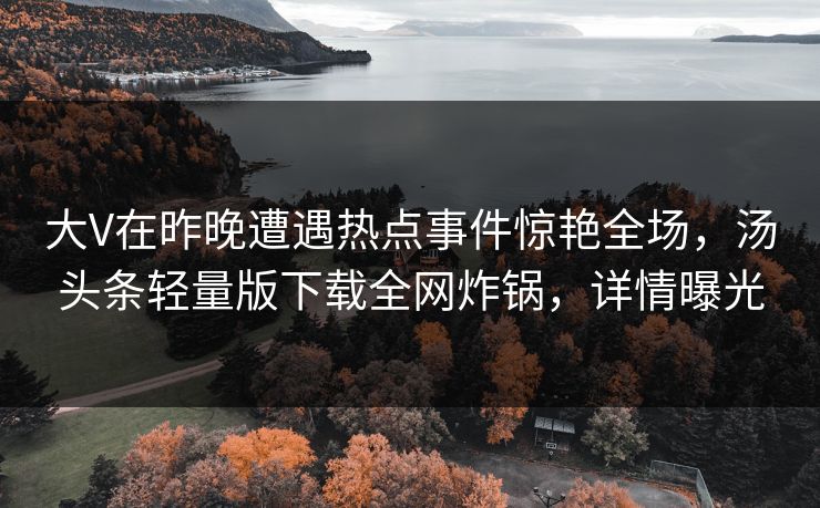 大V在昨晚遭遇热点事件惊艳全场，汤头条轻量版下载全网炸锅，详情曝光